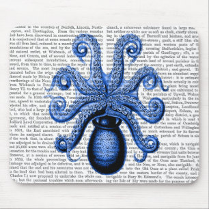 Vintage Blue Octopus 1 Underside Mouse Pad
