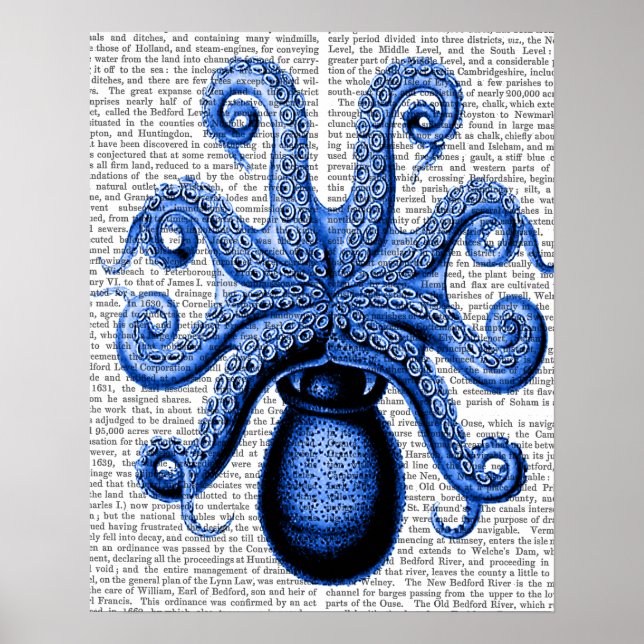 Vintage Blue Octopus 1 Underside Poster (Front)