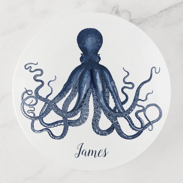 Vintage Blue Octopus Glass Tinket Tray (Front)