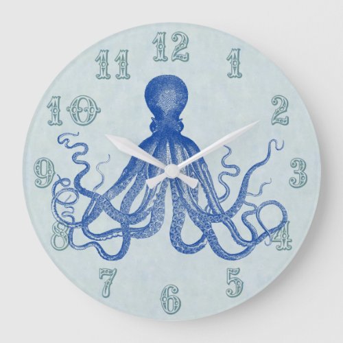 Vintage Blue Octopus Nautical Beach House Large Clock