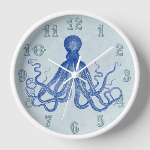 Vintage Blue Octopus Nautical Beach House Wall Clock