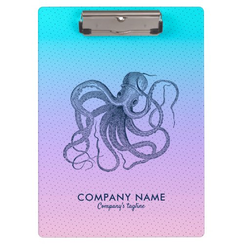 Vintage Blue Octopus  Pink To Blue Ombre Clipboard