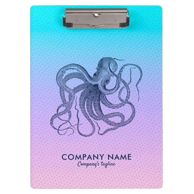 Vintage Blue Octopus & Pink To Blue Ombre Clipboard (Front)