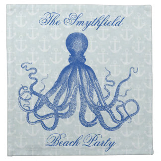Vintage Blue Octopus with Anchors Beach Party Cloth Napkin