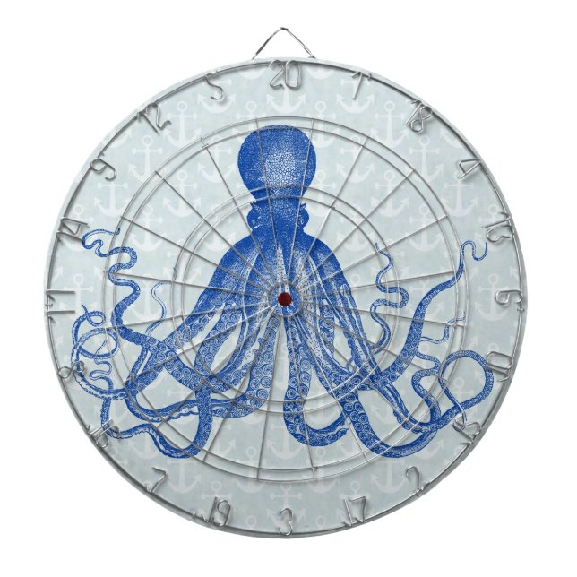 Vintage Blue Octopus with Anchors Dart Board (Front)