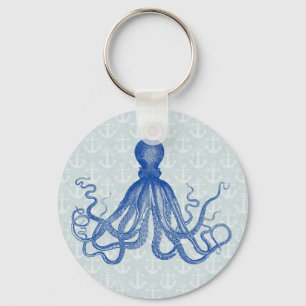 Vintage Blue Octopus with Anchors Keychain