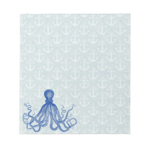 Vintage Blue Octopus with Anchors Notepad