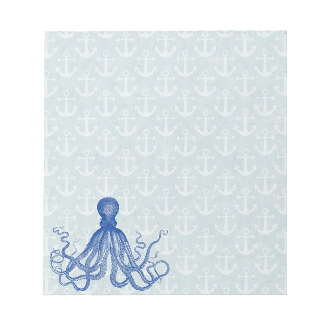Vintage Blue Octopus with Anchors Notepad (Front)