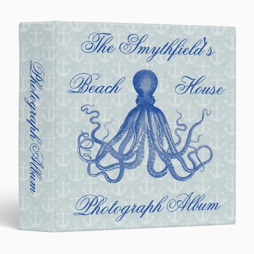 Vintage Blue Octopus with Anchors Personalized 3 Ring Binder
