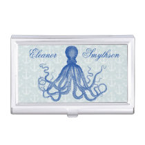 Vintage Blue Octopus with Anchors Personalized Case For Business Cards