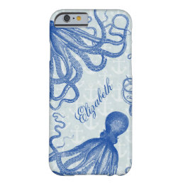 Vintage Blue Octopus with Anchors Personalized Barely There iPhone 6 Case