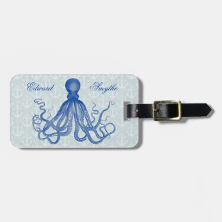Vintage Blue Octopus with Anchors Personalized Luggage Tag