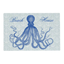 Vintage Blue Octopus with Anchors Personalized Placemat
