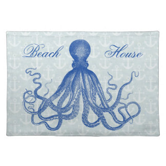 Vintage Blue Octopus with Anchors Personalized Placemat