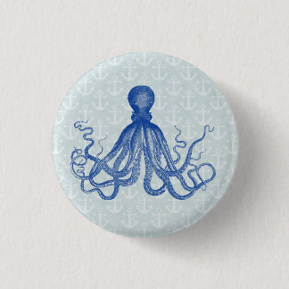 Vintage Blue Octopus with Anchors Pinback Button