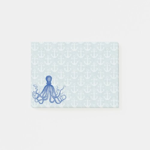 Vintage Blue Octopus with Anchors Post_it Notes