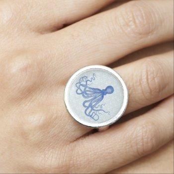 Vintage Blue Octopus With Anchors Ring by FancyCelebration at Zazzle