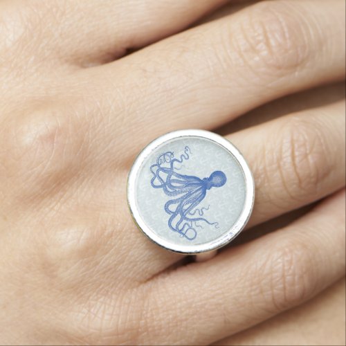 Vintage Blue Octopus with Anchors Ring
