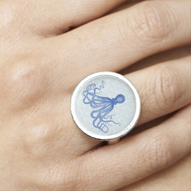Vintage Blue Octopus with Anchors Ring (In Situ)