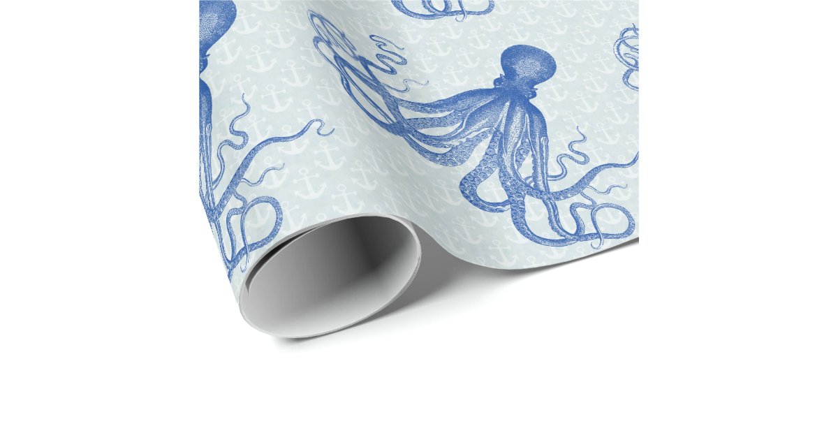 Vintage Blue Octopus with Anchors Wrapping Paper | Zazzle