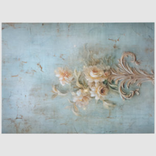 Vintage blue old painted wall white English roses  Tissue Paper