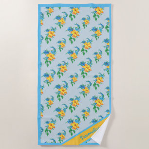 Vintage Blue Orange Yellow Floral Flower Pattern Beach Towel