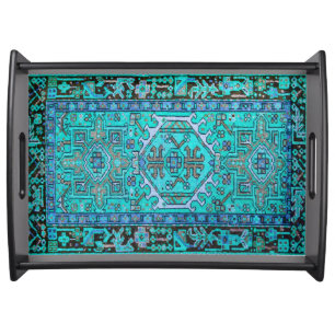 Vintage Blue Oriental Persian Rug Print Serving Tray