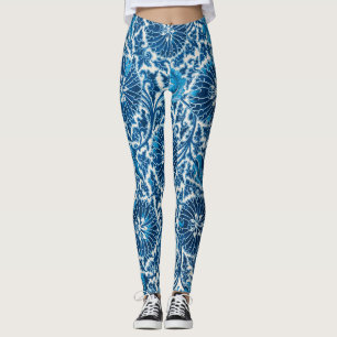 Vintage Blue Ornamental Floral Pattern Leggings