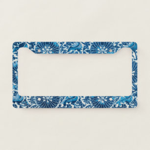 Vintage Blue Ornamental Floral Pattern License Plate Frame