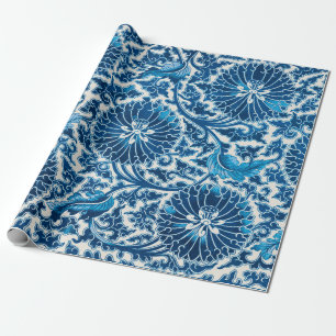Vintage Blue Ornamental Floral Pattern Wrapping Paper