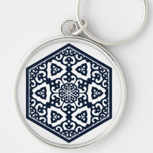 Vintage Blue Ottoman Turkish Tracery Oriental Art Keychain
