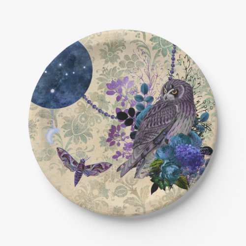 Vintage Blue Owl Moon Moth Paper Plates