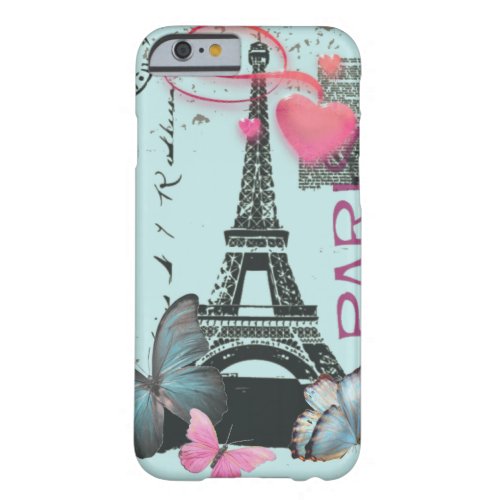 vintage blue Paris EffielTower Butterfly iPhone 6  Barely There iPhone 6 Case