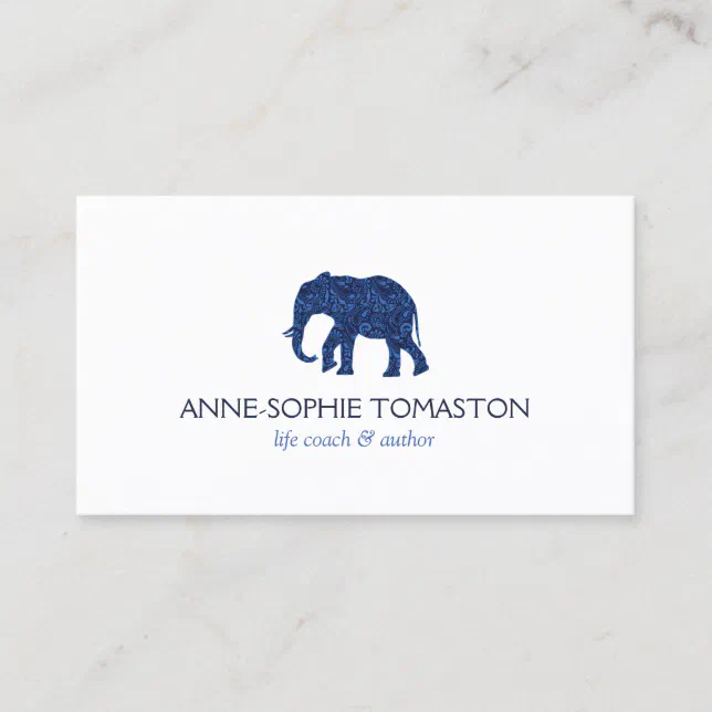 Vintage Blue Patterned Elephant Business Card | Zazzle