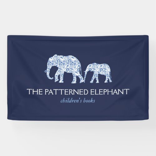 Vintage Blue Patterned Elephants Child Care Banner