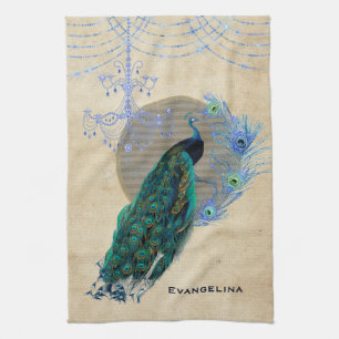 Vintage Blue Peacock Feathers Chandelier Kitchen Towel