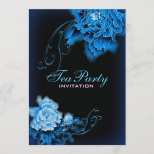 vintage blue peony spring floral Bridal Tea Party Invitation