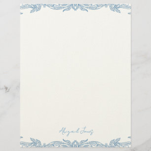 Vintage Blue Personalized Script Name Letterhead
