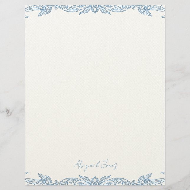 Vintage Blue Personalized Script Name Letterhead (Front)