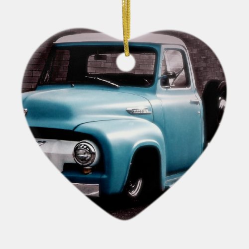 Vintage Blue Pickup Truck Ceramic Ornament