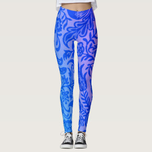 Vintage Blue Pink Floral Botanical Pattern Leggings