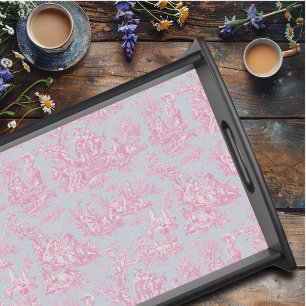 Vintage Blue Pink French Toile de Jouy Art Serving Tray