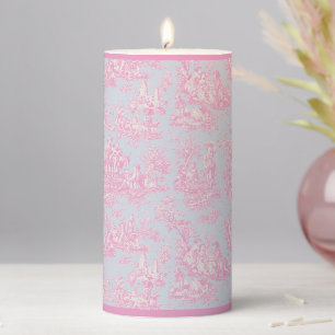 Vintage Blue Pink French Toile de Jouy Pattern Pillar Candle