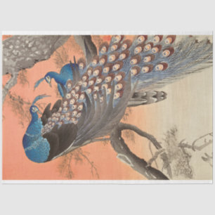 Vintage Blue Pink Peacock Artwork Decoupage Tissue Paper