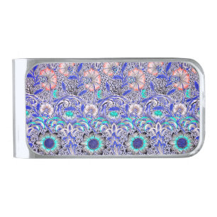 Vintage Blue pink William Morris's Corncockle Silver Finish Money Clip
