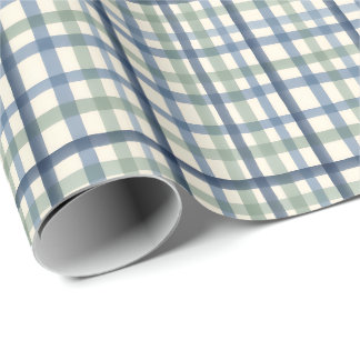Vintage Blue Plaid Pattern | Dusty Blue Sage Green Wrapping Paper