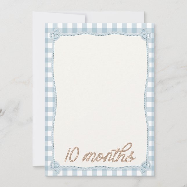 Vintage Blue Plaid Rodeo 10th Month Monthly Card (Front)