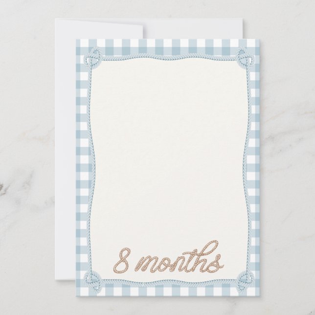 Vintage Blue Plaid Rodeo 8th Month Monthly Card (Front)