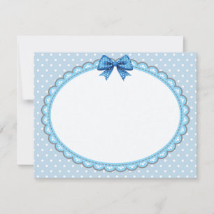 Vintage Blue Polka Dot Scalloped Frame with Bow Note Card