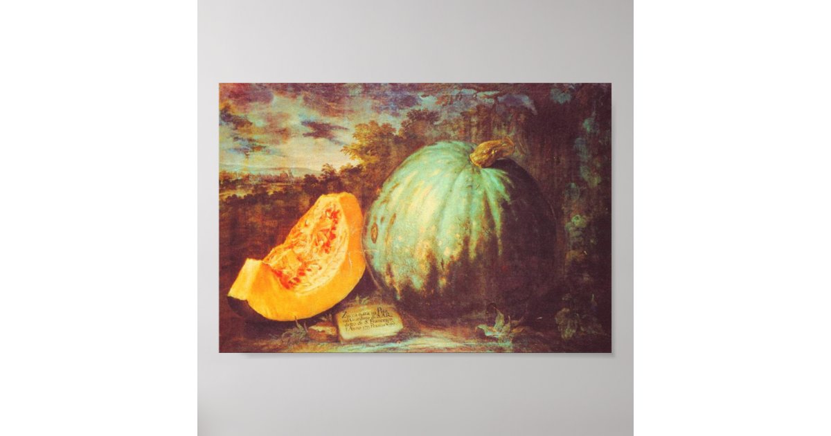 Vintage Blue Pumpkin Heirloom Fall Painting Poster Zazzle Com